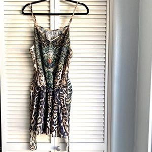 Cheetah print romper with beaded embroidery